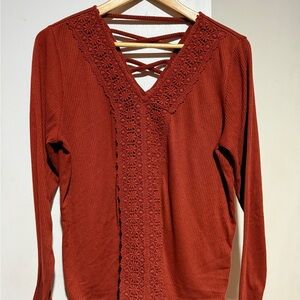 Maurices Rust Long Sleeve Top with Lace Detail